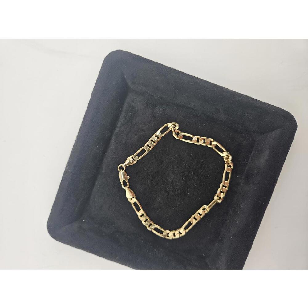 8in Sterling Silver 14k Gold Plate 5mm Figaro Bracelet